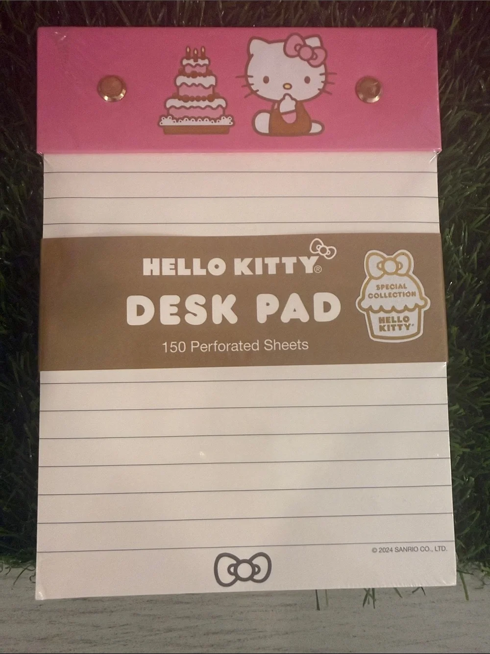 Sanrio Hello Kitty Pink & White Lined Desk Pad - cake / anniversary
